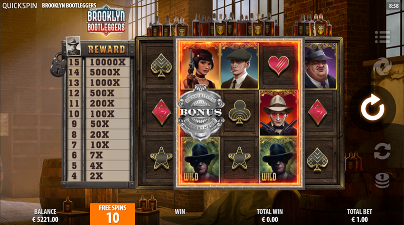 BROOKLYN BOOTLEGGERS game rewards bonus screen