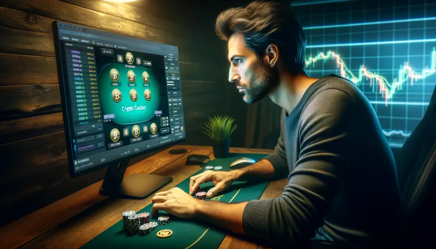 Um homem jogando cassino Bitcoin